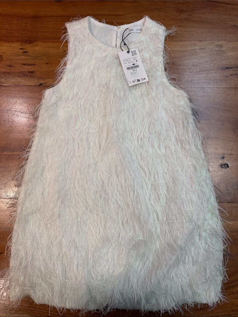 Girls Zara White Feather-Texture Party Dress